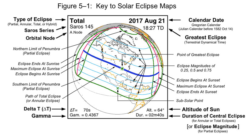 Key to solar eclipse maps